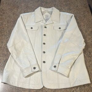 Roamans Leather Jacket White Womens Size 22W Button Closure Long Sleeve